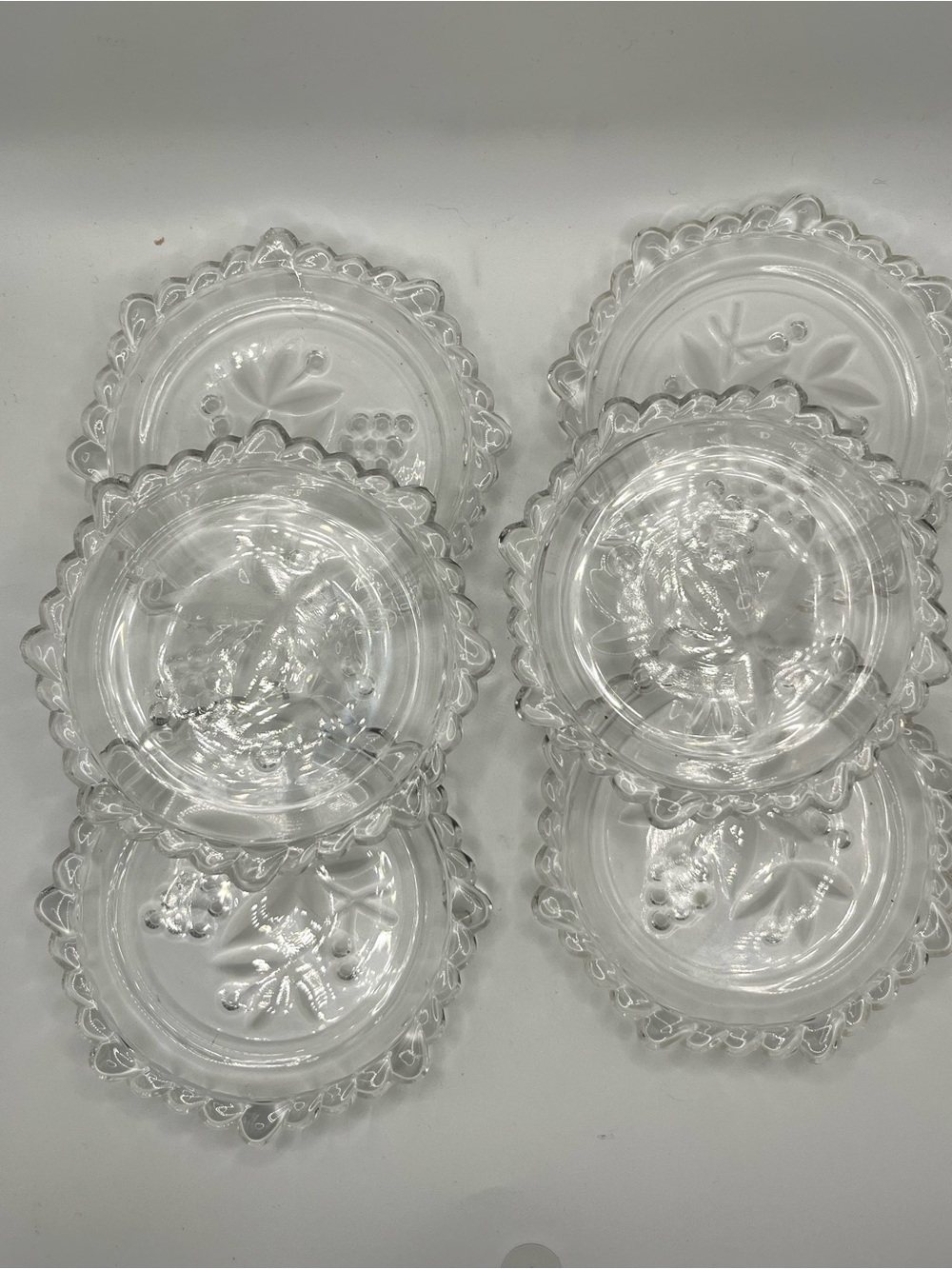 Vintage Pressed Indigo Glass Fruit Medallion Coasters - Set of 6